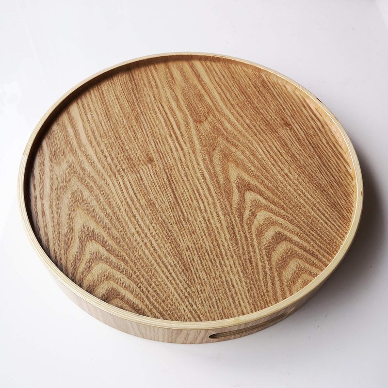 i-lan Multi-Purpose Large Wooden Round 2" High Wall Severing Tray Food Storage Platters Plate with Handles,16 Inch Cocktail Circular Wood Tray for Breakfast, Drinks, Snack, Coffee Table (XL-40cm) - Image 4